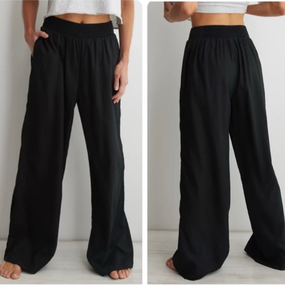 Aerie Gauzy High Waisted Pool to Party Pull on Pants NWOT Black sz XS